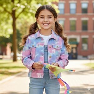 Kids Tie-Dye Jean Jacket in Pink and Blue